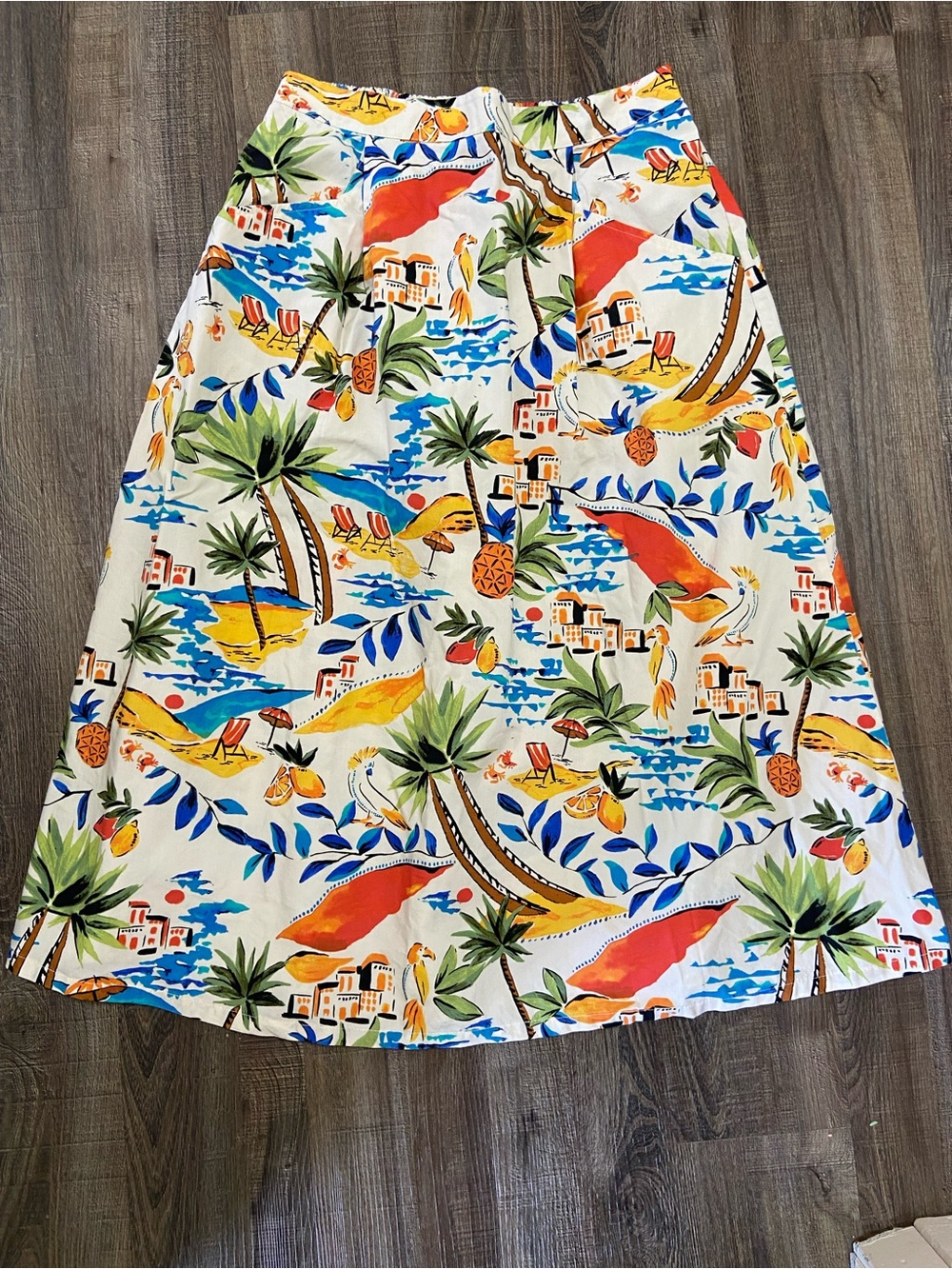 St. John's Bay White A-Line Skirt with Tropical Multicolor Print